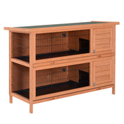 PawHut 54' 2-Story Large Rabbit Hutch Bunny Cage Wooden Pet House Small Animal Habitat with Lockable Doors, No Leak Tray and waterproof Roof for Outdoor/Indoor Orange