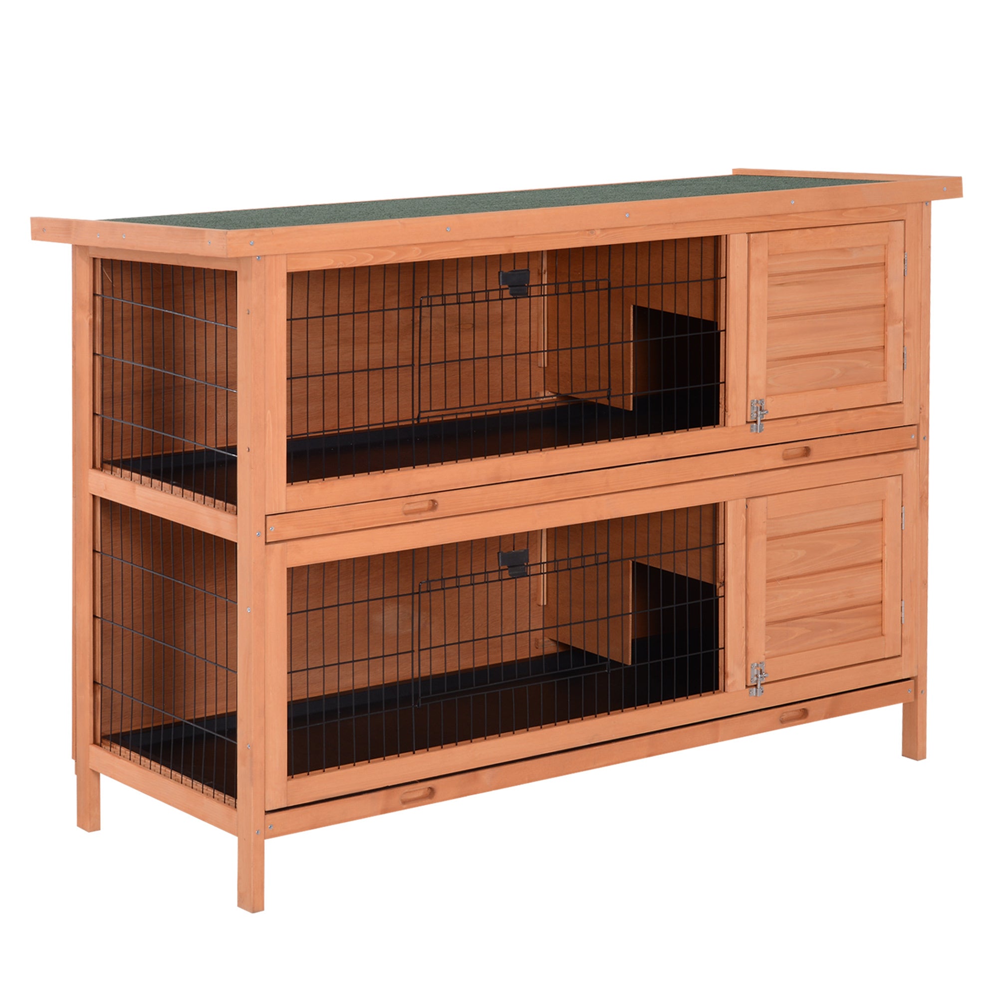 PawHut 54' 2-Story Large Rabbit Hutch Bunny Cage Wooden Pet House Small Animal Habitat with Lockable Doors, No Leak Tray and waterproof Roof for Outdoor/Indoor Orange
