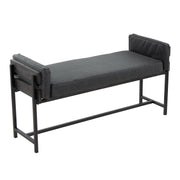 Kari 18' Farmhouse Bench with Black Metal, Grey Wood and Black Faux Leather by LumiSource