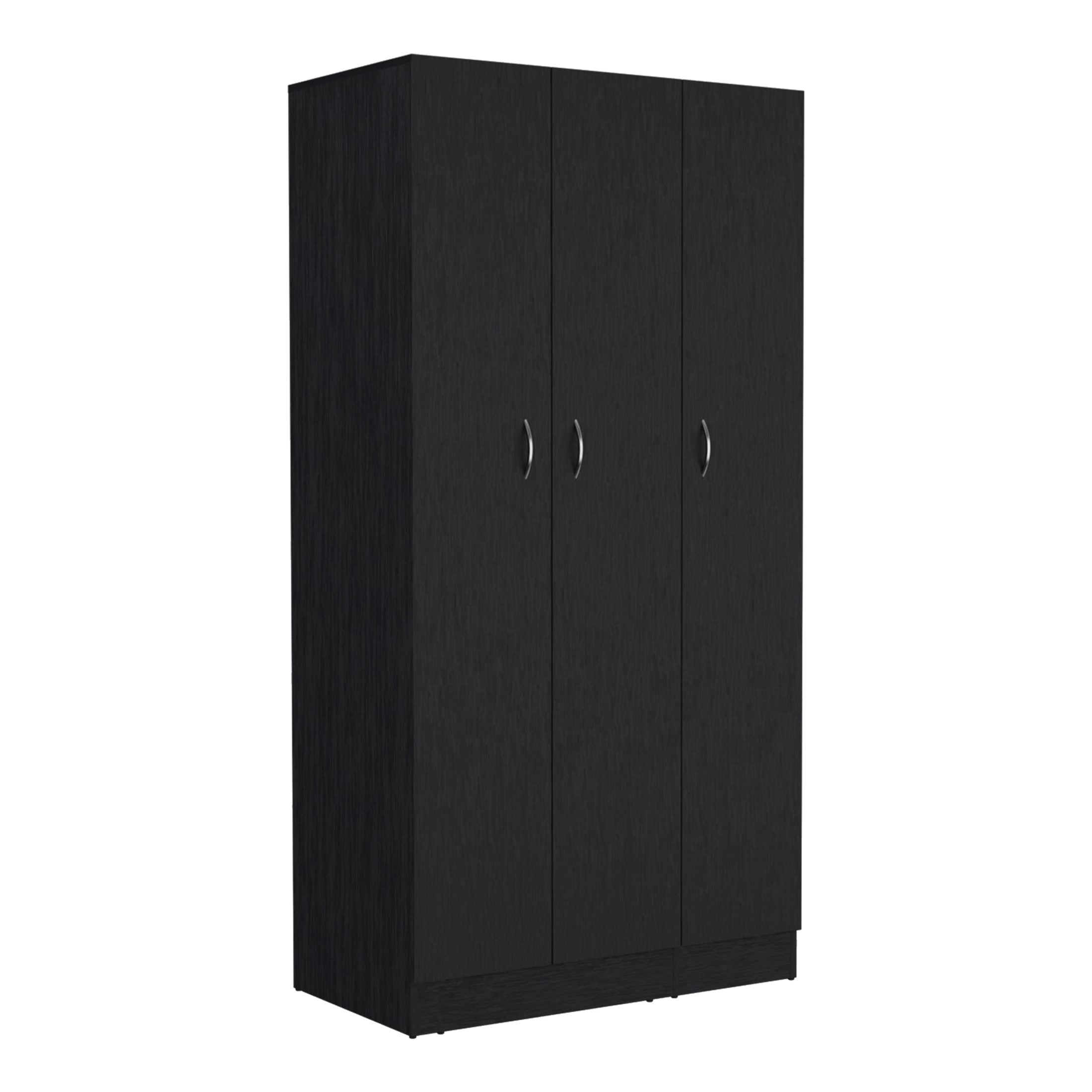 Modern Wardrobe Armoire 71'H with 3-Doors and 2-Inner Drawers in Black Particle Board