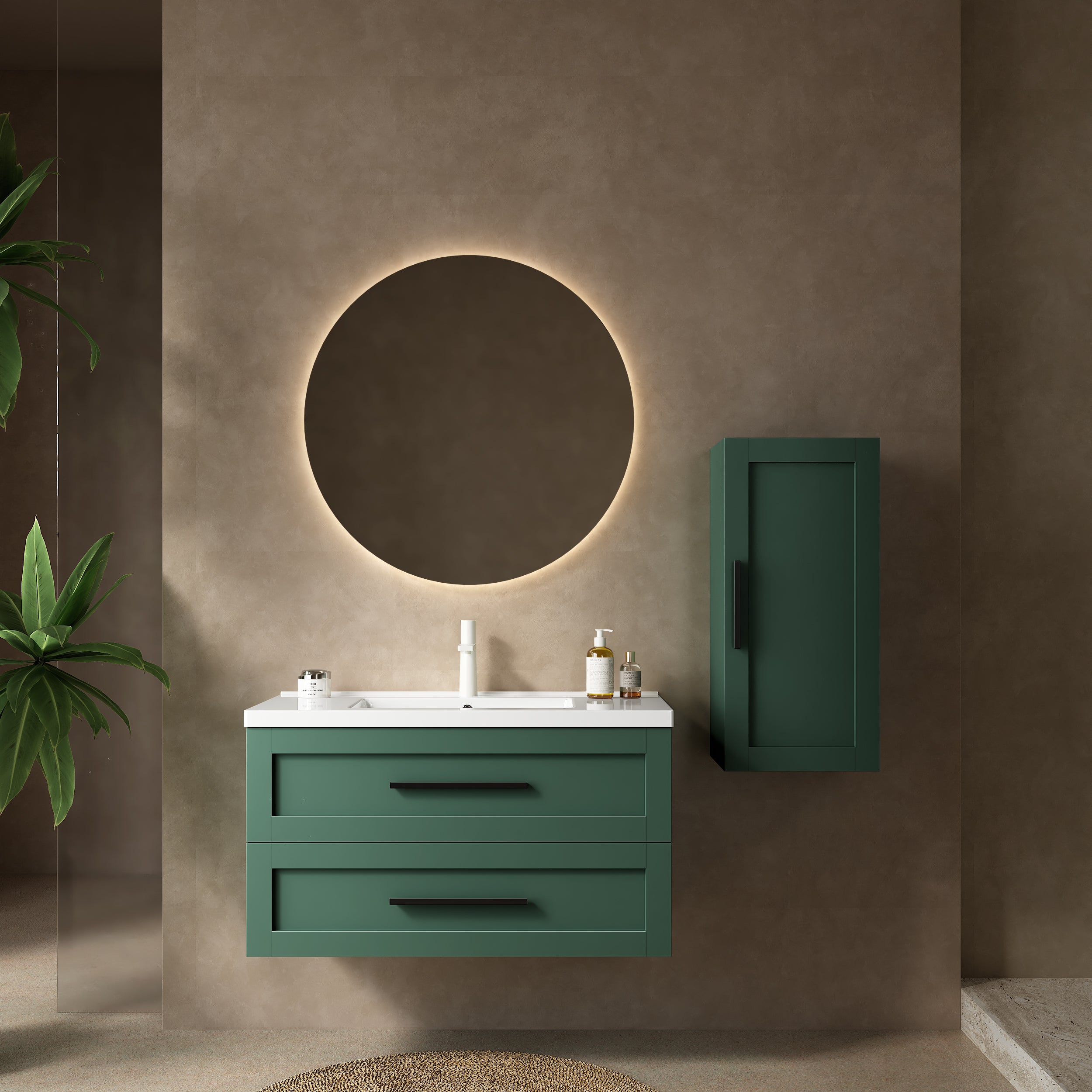 JODI 36' Bathroom Vanity with Sink, Modern Wall-Mounted Floating Bathroom Storage Cabinet with 2 Drawers (NO side cabinet), White Ceramic Basin without Faucet, Green Color