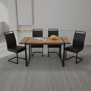 59 ' Dining Table Rural Industrial Rectangular MDF Wood Color Set and PU Armless Dining Chair Set 4. Kitchen Black Metal Table Leg Dining Chair Set