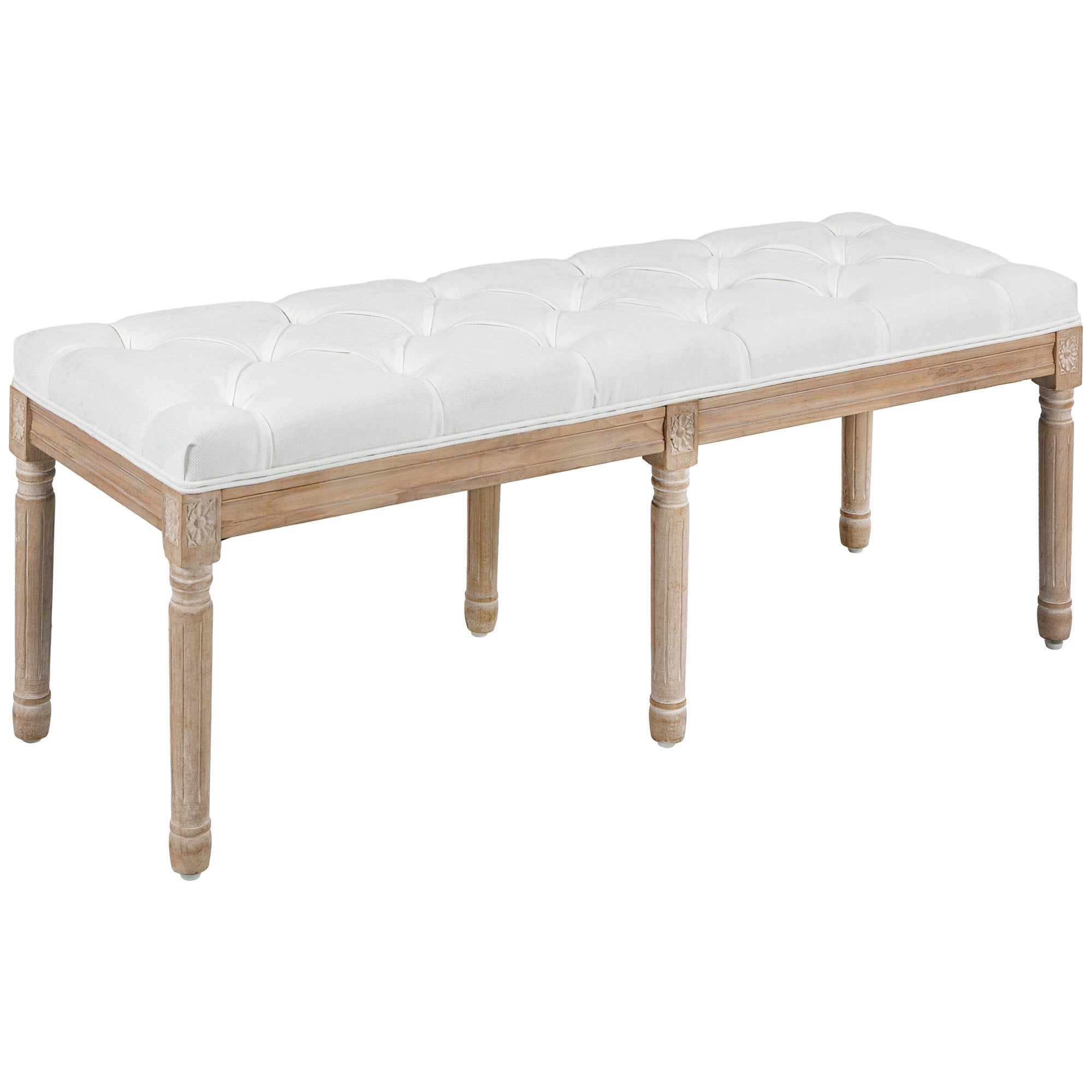 HOMCOM 46' End of Bed Bench, Upholstered Bedroom Bench, Cream White