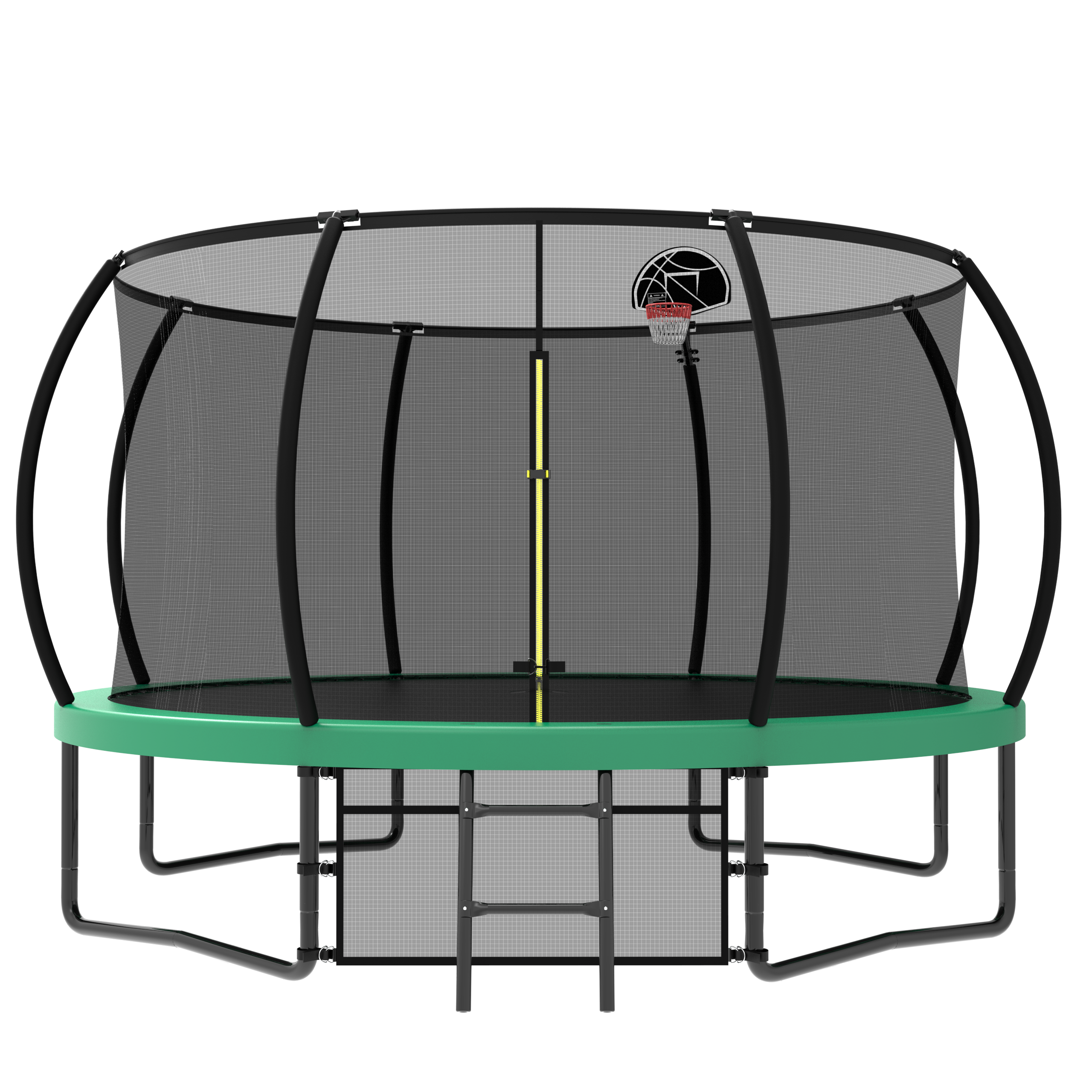 Pumpkin Style 12FT Recreational Kids Trampoline with Safety Enclosure Net & Ladder, Green Steel Frame, 144.09 Inches