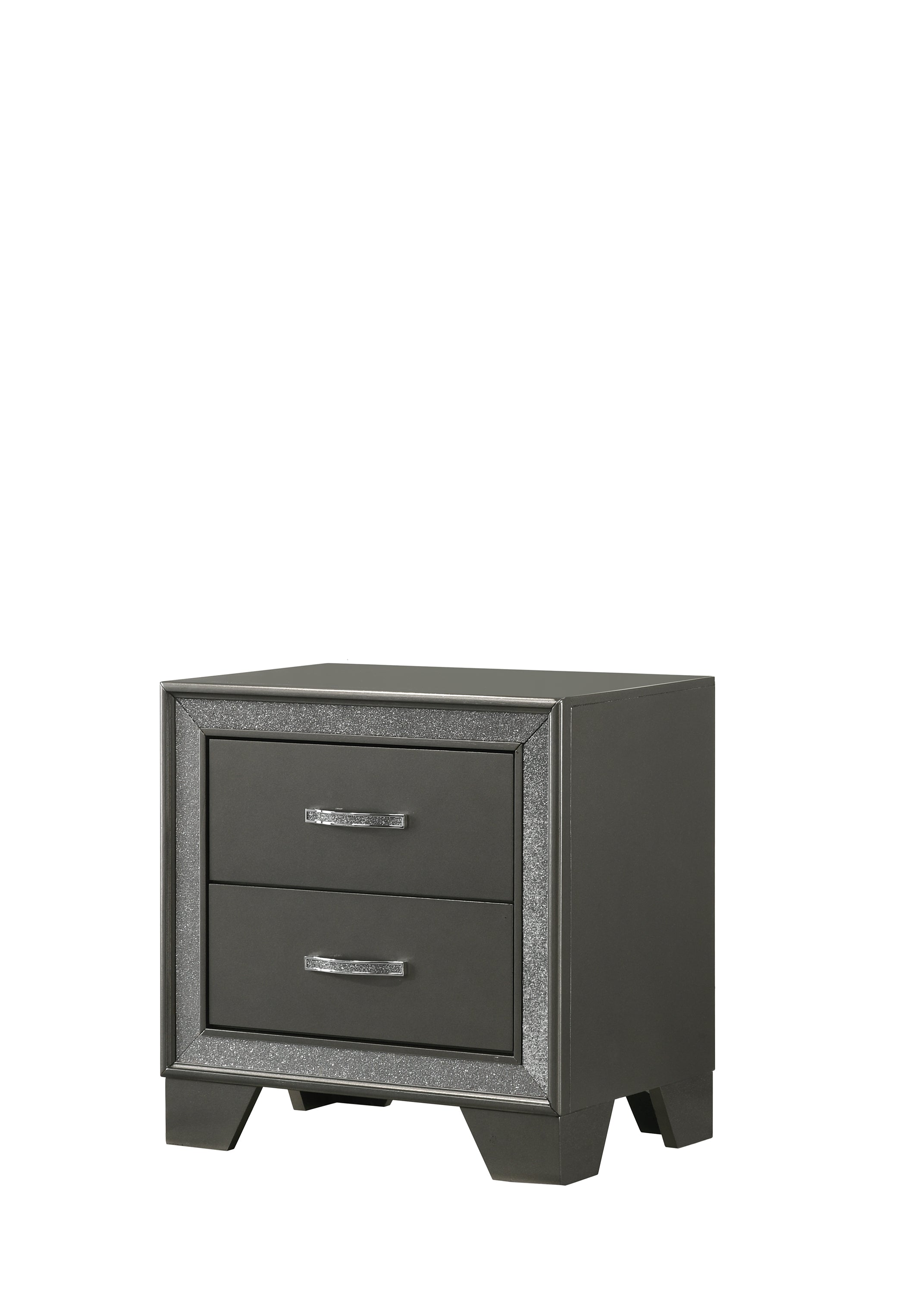 Contemporary 1pc Nightstand Sparkling Accent Bedside Storage Two Drawers Dark Brown Gray Finish