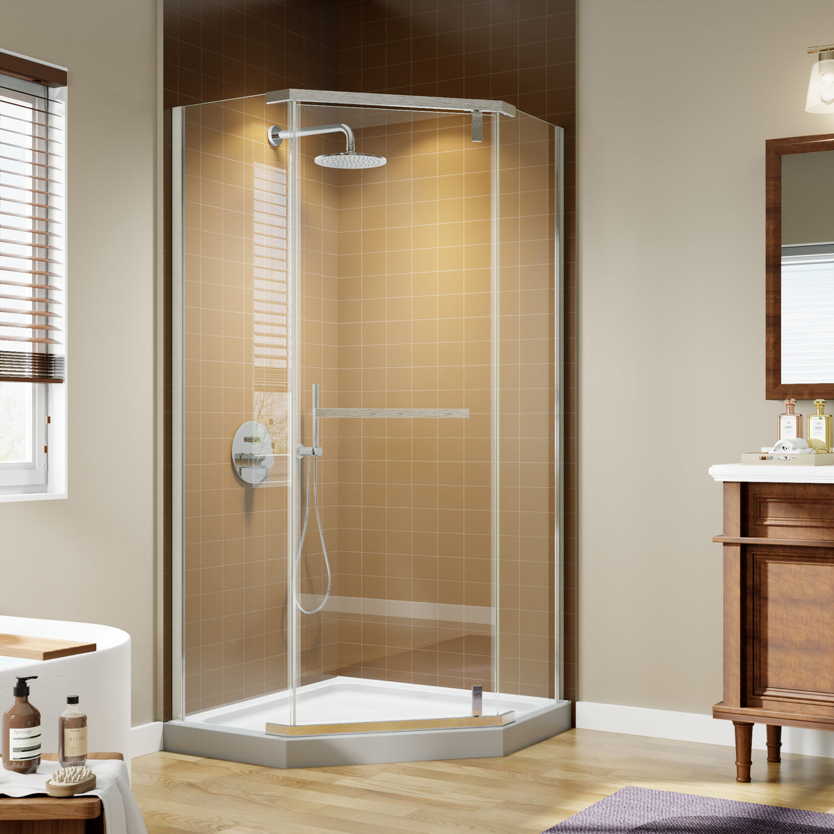 Corner Shower Enclosure 36 in. W x 72 in. H Frameless Neo-Angle Shower Enclosure, 1/4' (6mm) Clear SGCC Tempered Glass, Pivot Shower Door in Brushed Nickel,Shower Base Not Included