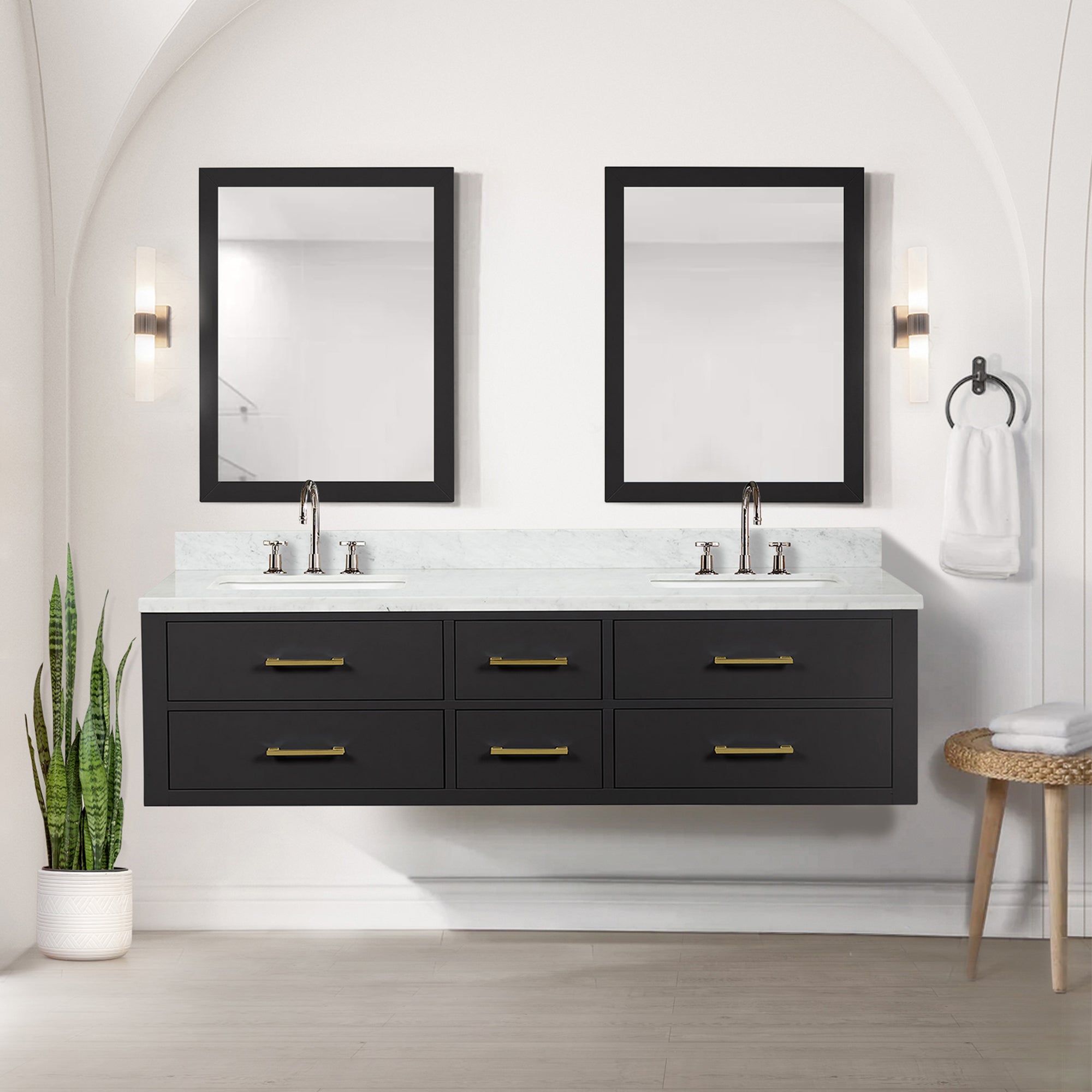 Black Double Bath Vanity 72 in. W x 22 in. D