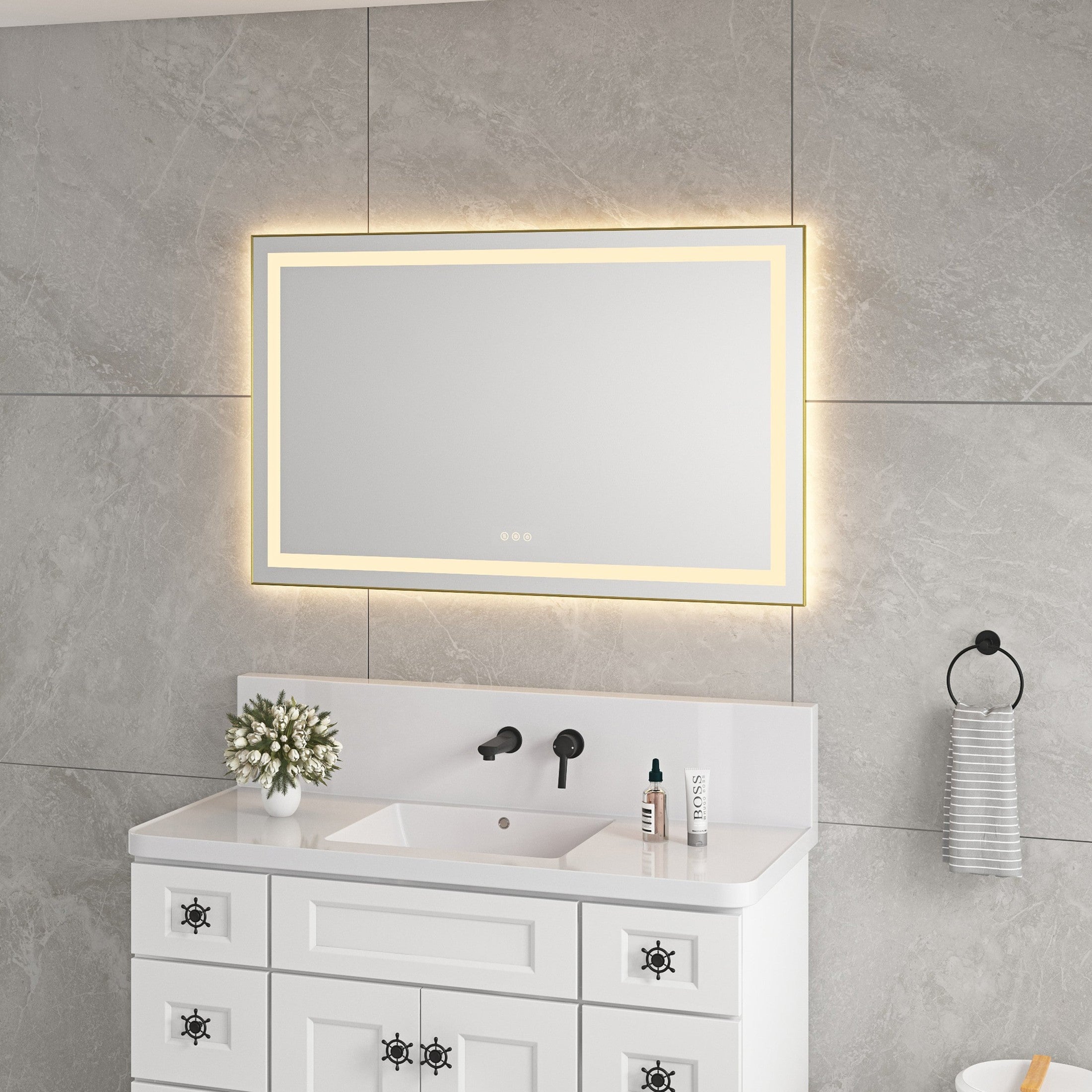 48 x 30 Inch LED Bathroom Mirror with Front and Backlight, Wall Mounted Vanity Mirror with Aluminum Frame, Anti-Fog, Memory, 3 Colors, Stepless Dimmable
