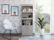 Simma Bookcase, Metal Hardware, Three Shelves, Double Door Cabinet -Light Gray