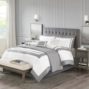8 Piece Comforter and Quilt Set Collection Grey Full/Queen
