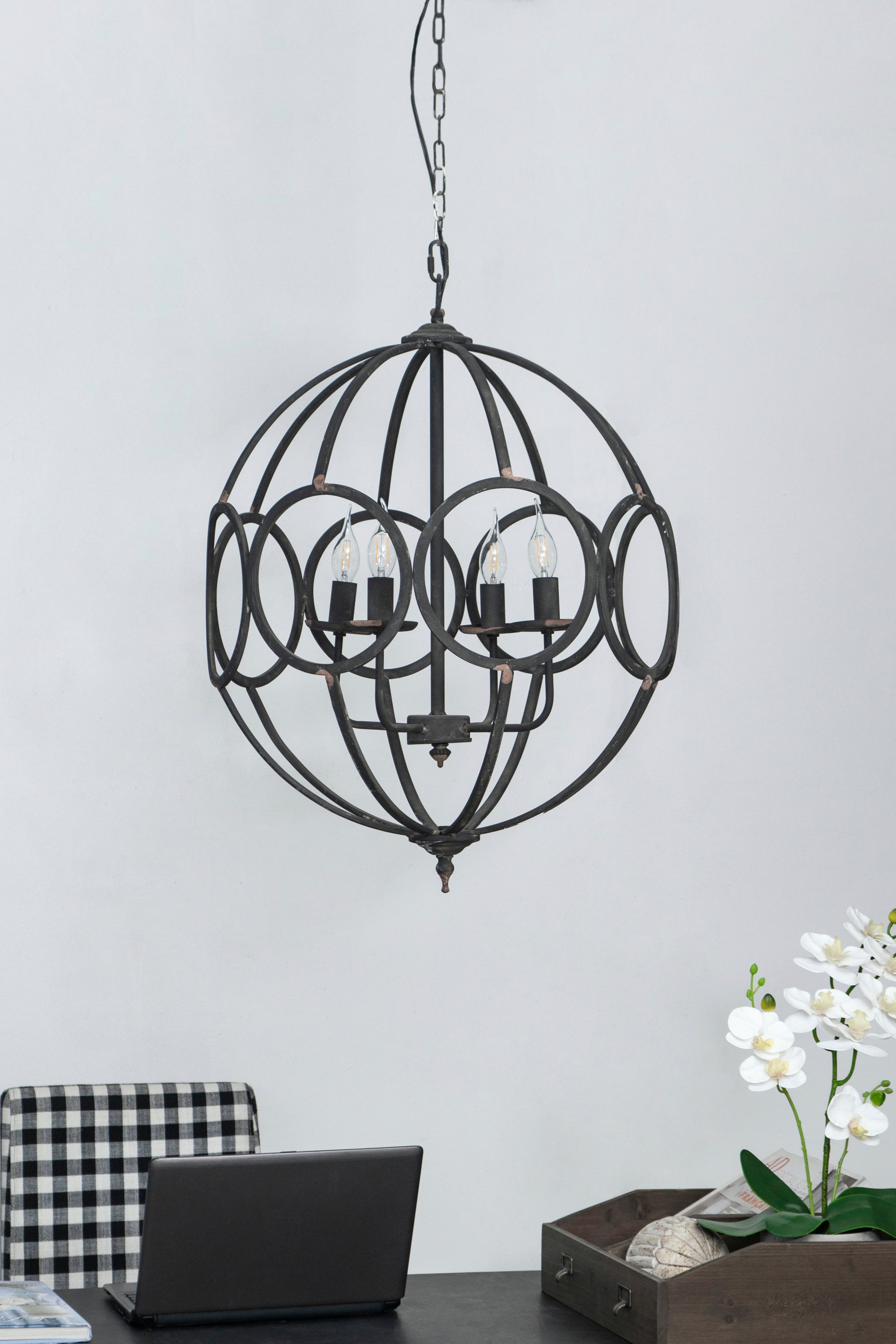4 - Light Metal Chandelier, Hanging Light Fixture with Adjustable Chain for Kitchen Dining Room Foyer Entryway, Bulb Not Included