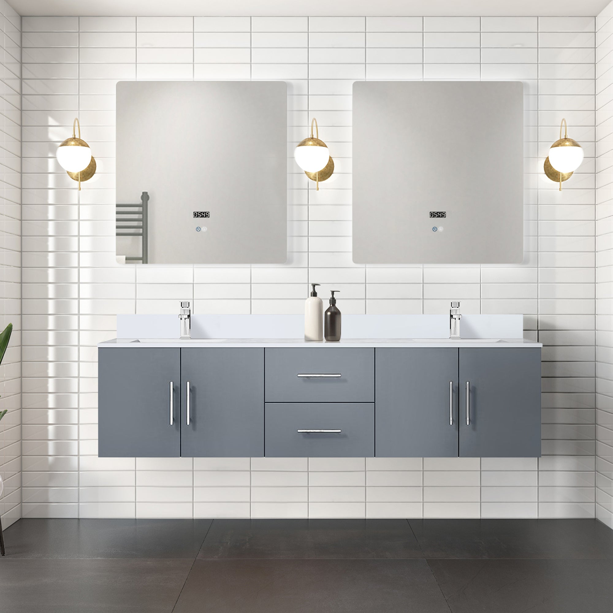 Dark Grey Double Bath Vanity 72 in. W x 22 in. D, Cultured Marble Top, and Faucet Set