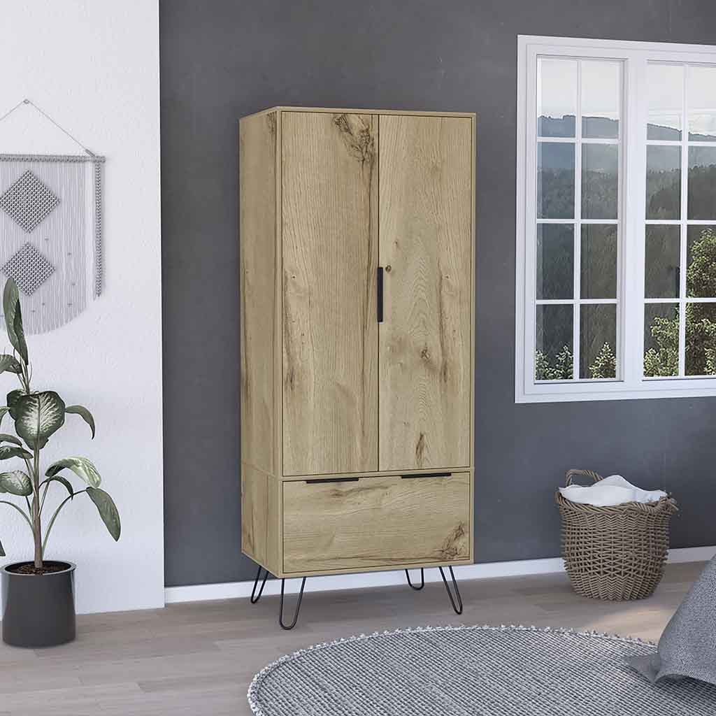 Augusta Armoire Closet, One Drawer, Double Door Cabinet -Light Oak