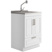 Cardinal - 24' Laundry Cabinet with Faucet and Stainless Steel Sink - White