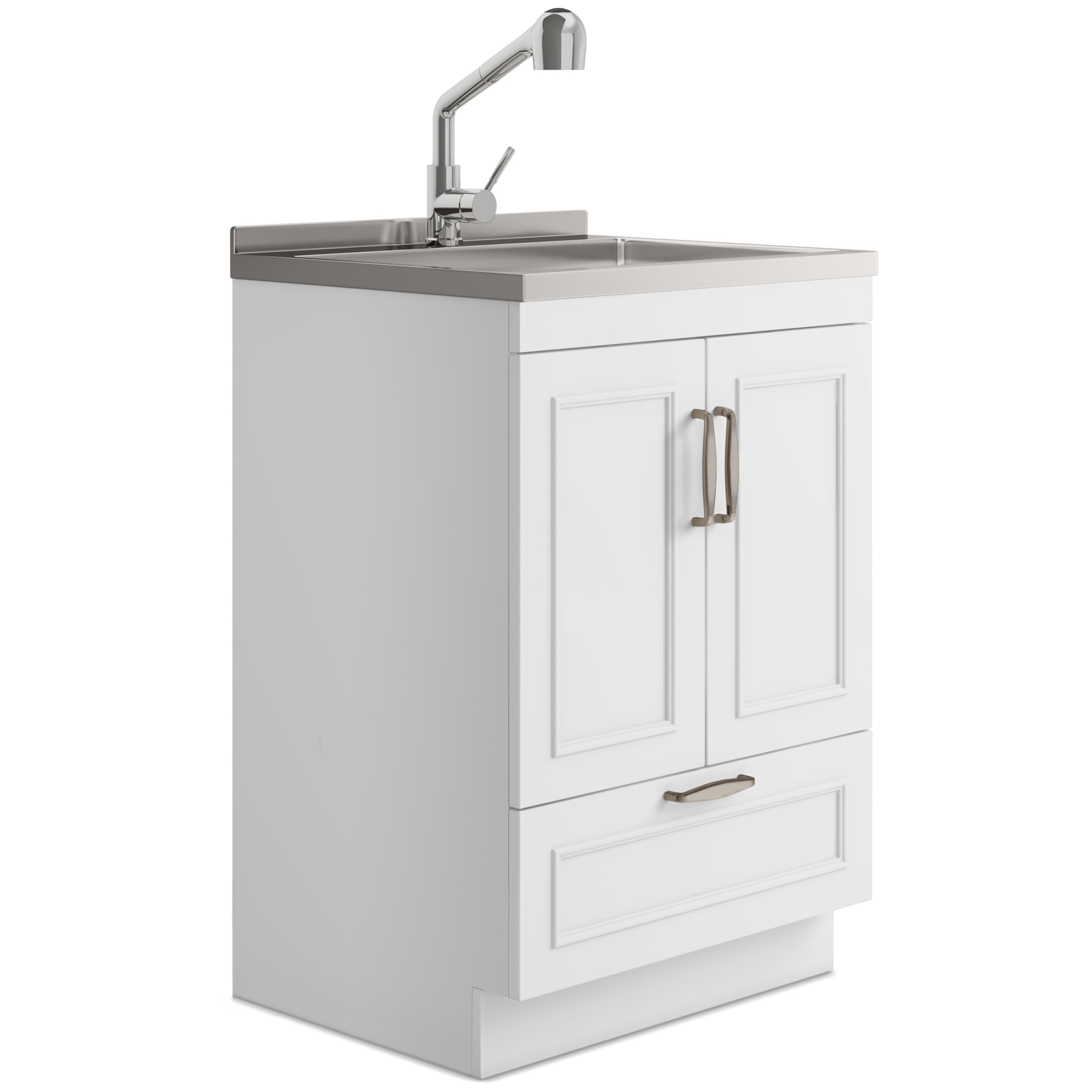 Cardinal - 24' Laundry Cabinet with Faucet and Stainless Steel Sink - White