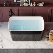 49'' x 28'' Acrylic Freestanding Soaking Bathtub, Square-shape Japanese Soaking Hot Tub, Sit-In Design with Chrome Overflow and Drain, Available for Express Delivery, Glossy Black 23AMA-49B
