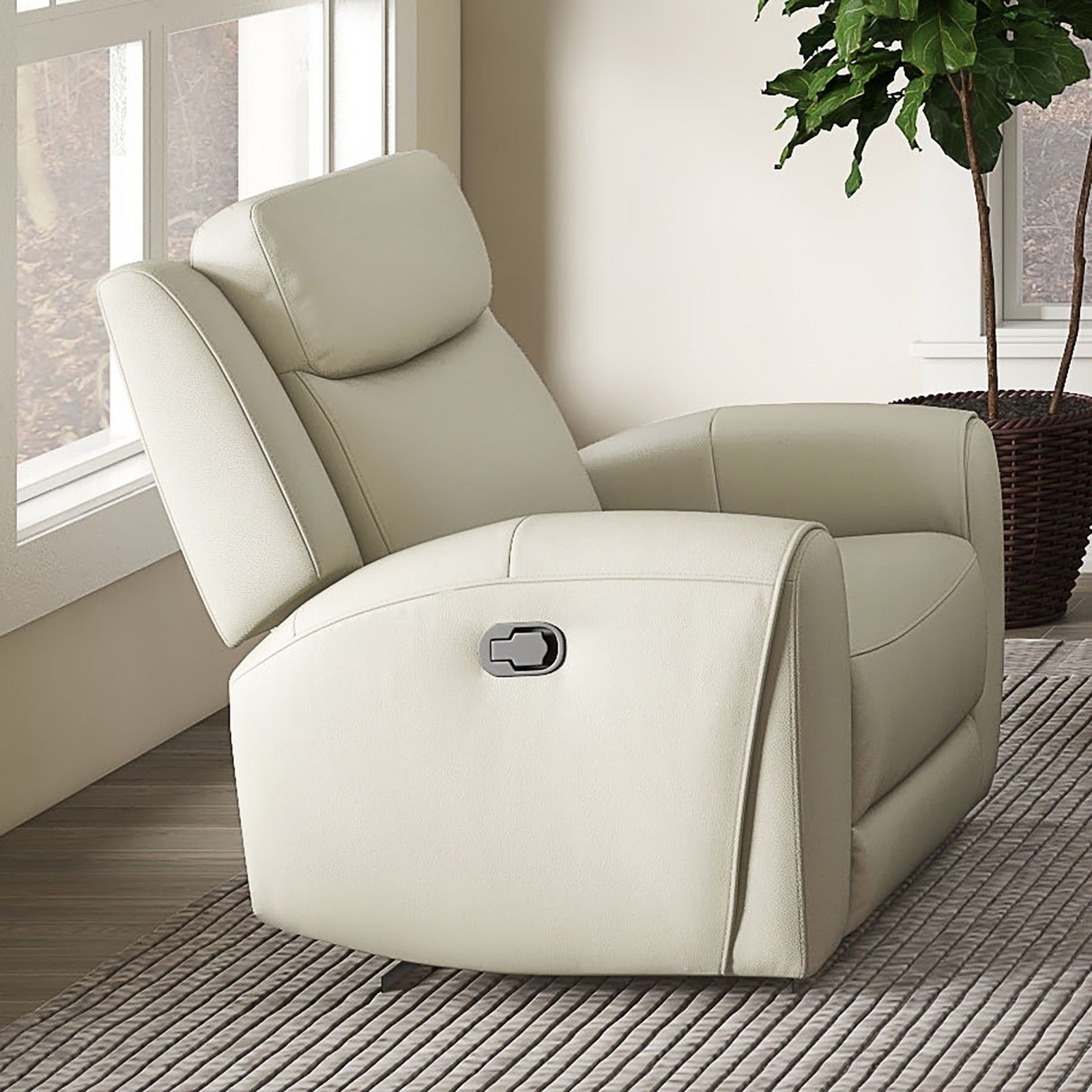 Beige Finish Transitional Style Manual Recliner High Density Foam Contour Arms Wide Seat Primary Living Room