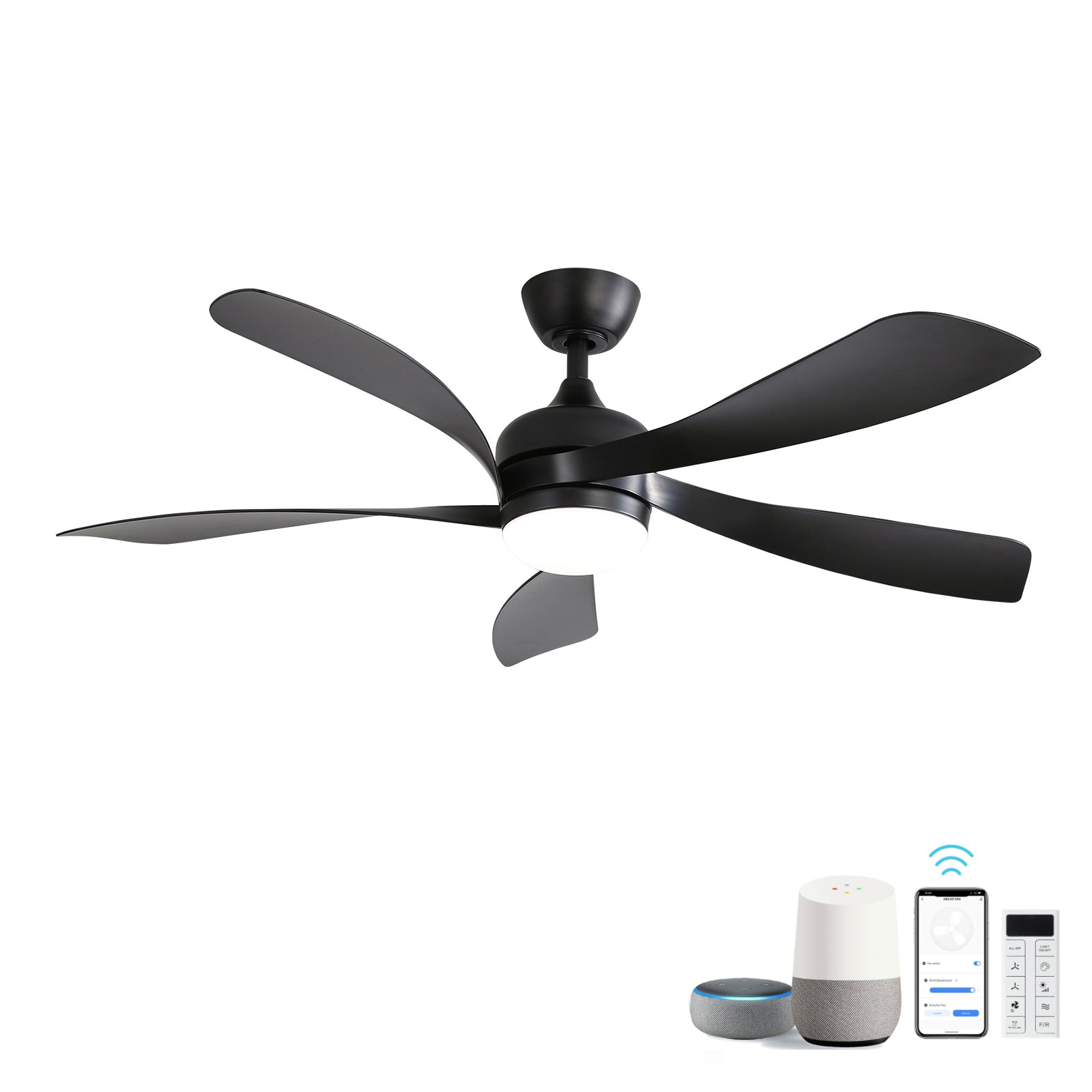 45 Inch Matte Black Smart Ceiling Fan with DC Motor Alexa APP Control Quiet Reversible Operation Dimmable Lighting and Timer