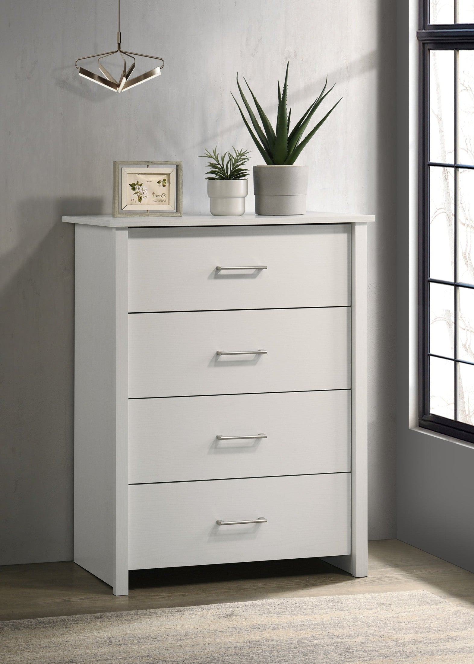 Celeste 32'W White 4-Drawer Chest with Silver Handles
