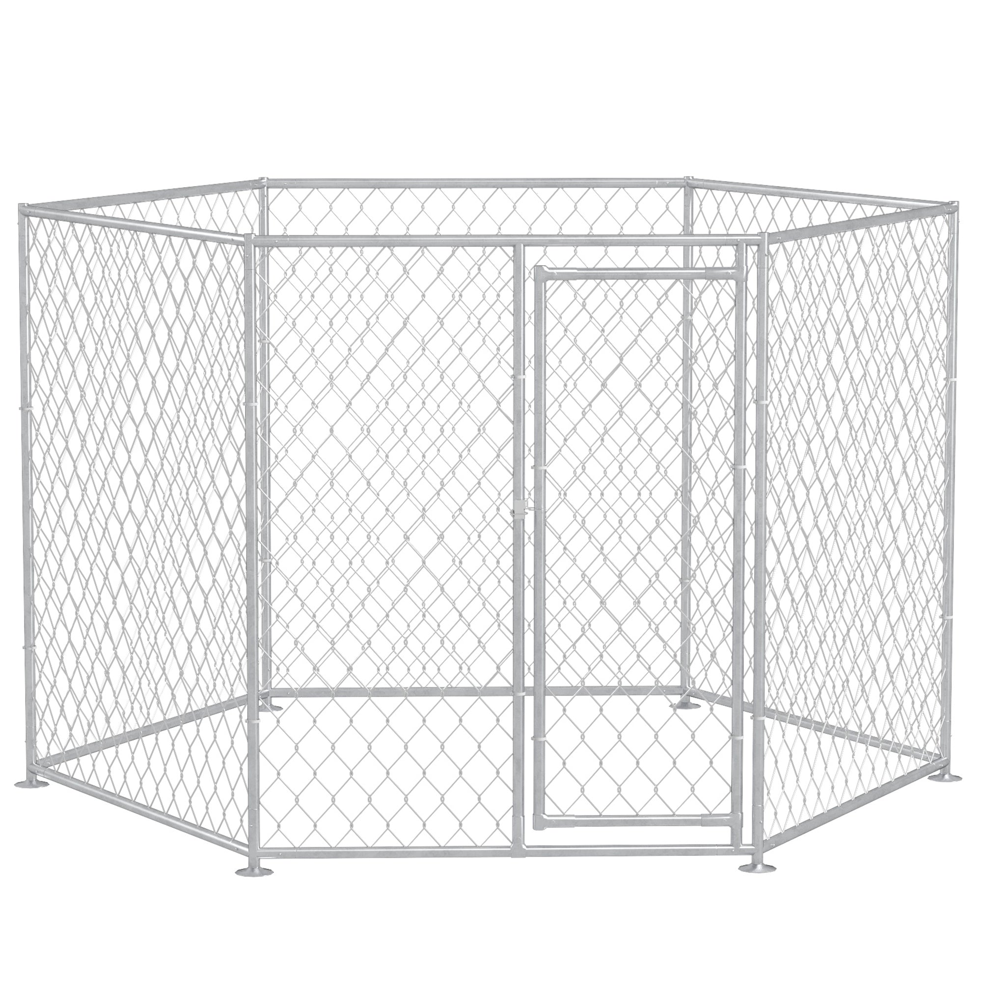 PawHut 9.2' x 8' x 5.6' Dog Kennel, Outdoor Dog Run with Lockable Door for Medium and Large-Sized Dogs, Silver