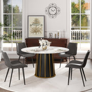 53.15'Modern Artificial Stone Round White Panel Metal Iron Base Dining Table-Can Accommodate 6 People.(Not Including Chairs)