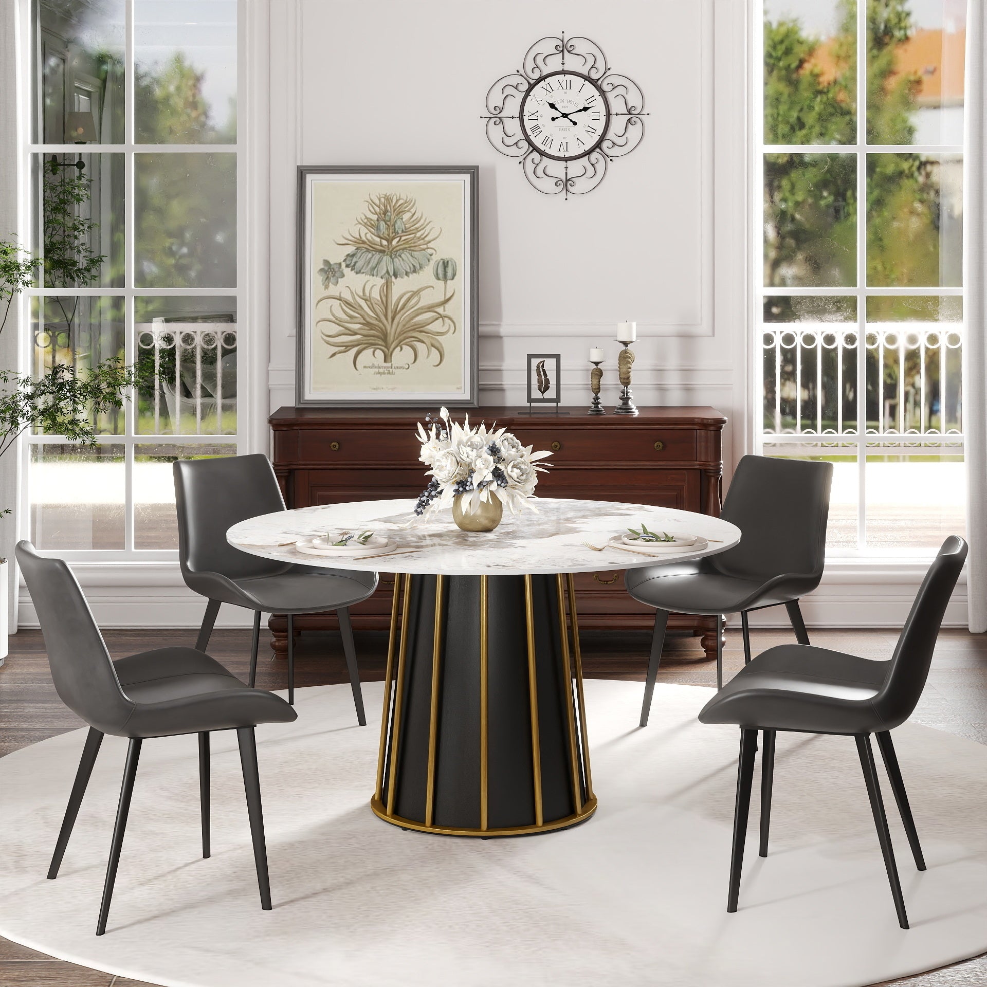 53.15'Modern Artificial Stone Round White Panel Metal Iron Base Dining Table-Can Accommodate 6 People.(Not Including Chairs)