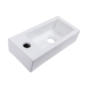 Modern White Ceramic Rectangle Wall Mount Bathroom Sink with Single Faucet Hole, Stain Resistant, 14.57x7.28 Inches