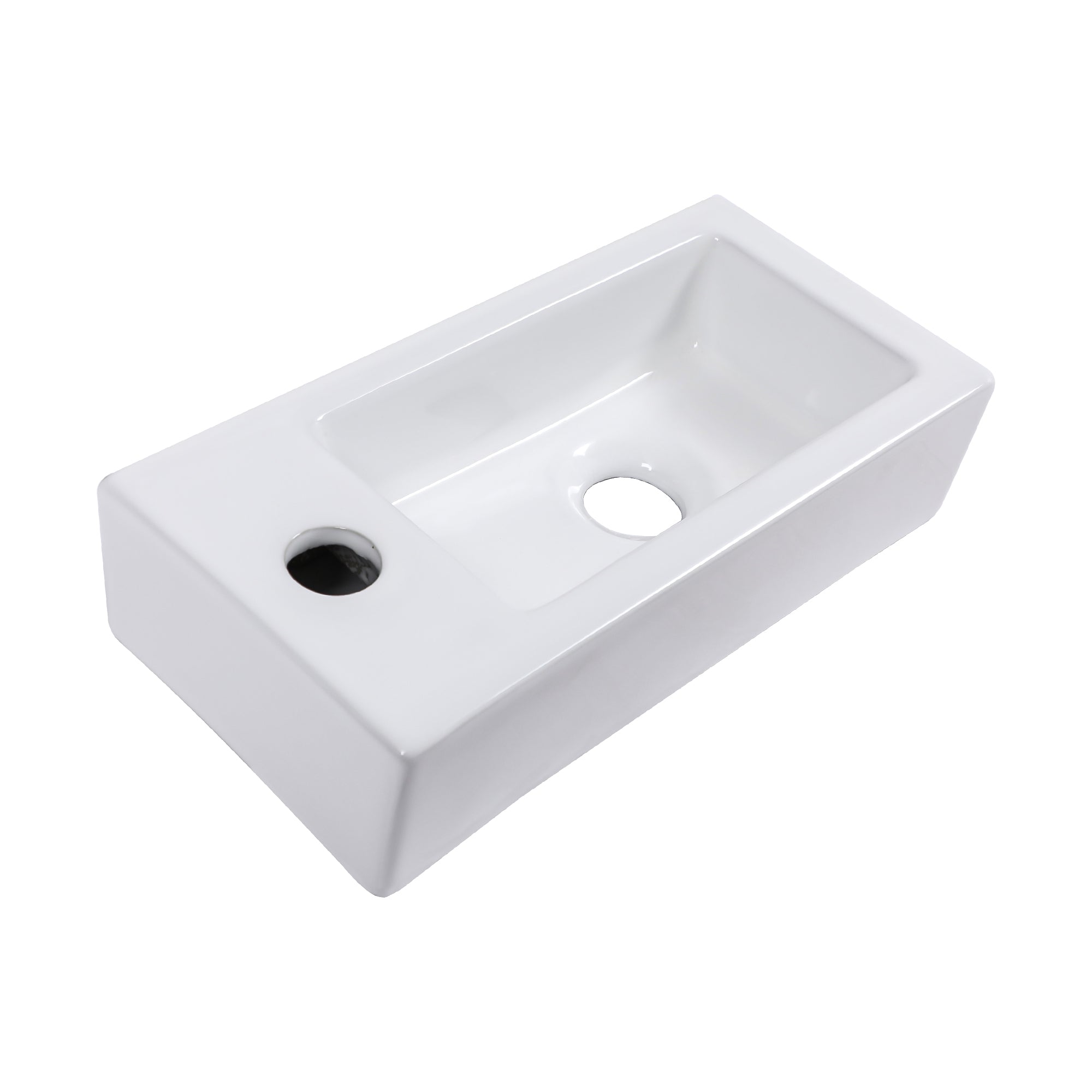 Modern White Ceramic Rectangle Wall Mount Bathroom Sink with Single Faucet Hole, Stain Resistant, 14.57x7.28 Inches