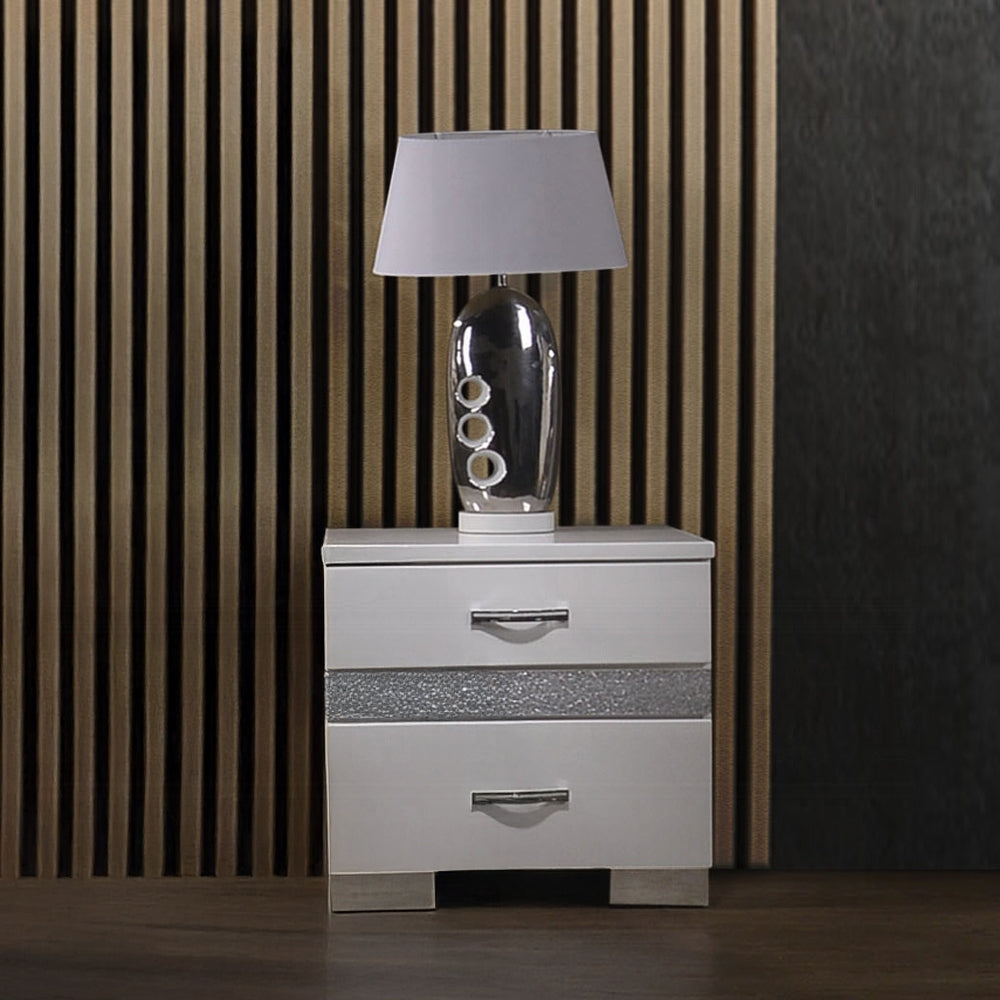 Glossy White Finish Nightstand with 3x Drawers Modern Bedroom Furniture 1pc