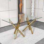 Large Modern Minimalist Rectangular Glass Dining Table for 6-8 with 0.39'Tempered Glass Tabletop and Golden Metal Legs,Kitchen Dining Living Meeting Room Banquet hall, 71'  x 35.4'  x 30'W1151S03727