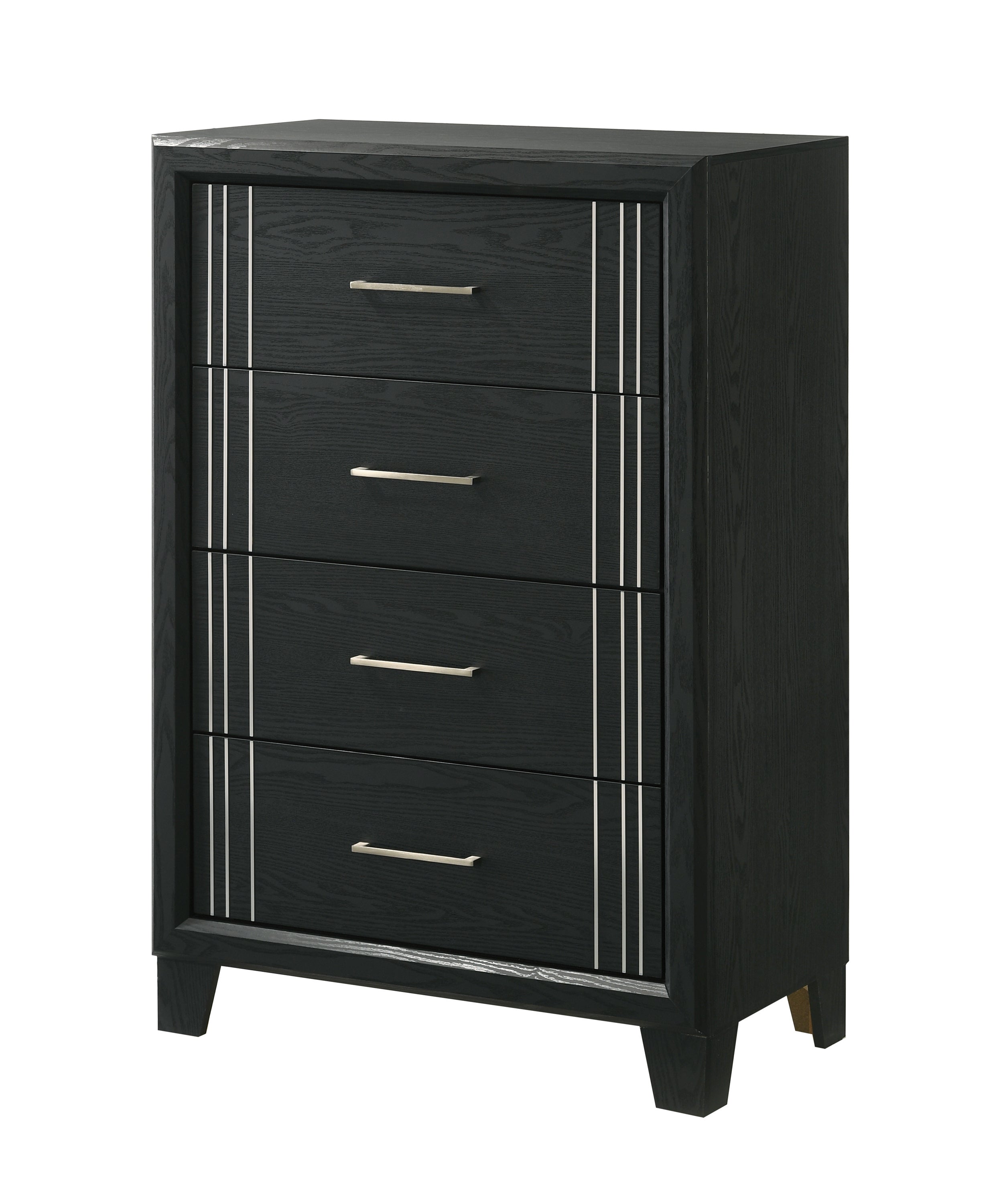 1pc Contemporary Four-Drawers Chest Bed Side Cabinet Wooden Furniture Charcoal Color