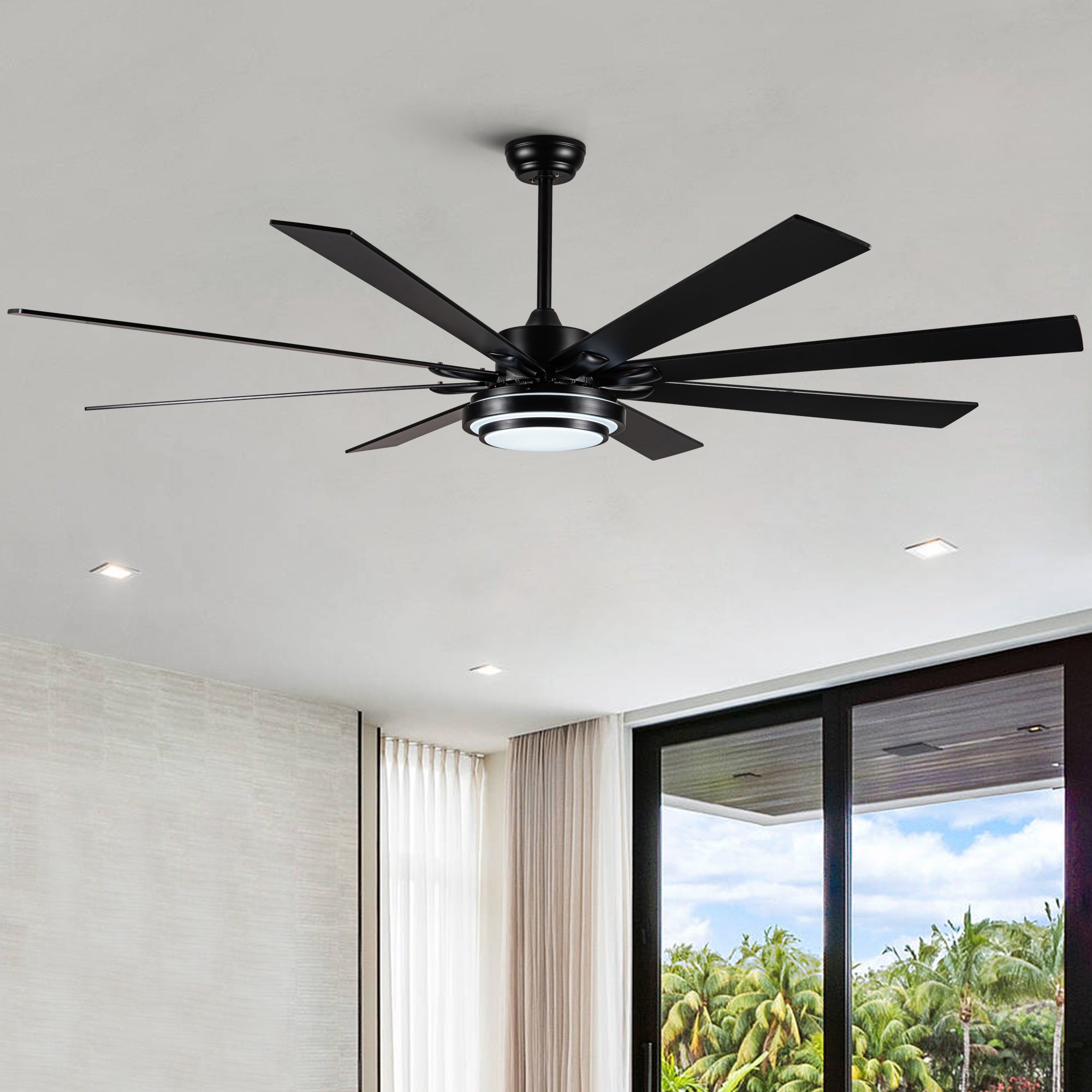 72' Integrated LED Matte Black Large Smart Ceiling Fan with Remote Control