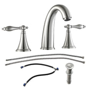 Elegant Widespread Bathroom Faucet with Pop Up Drain, Brushed Nickel, Stainless Steel & Brass