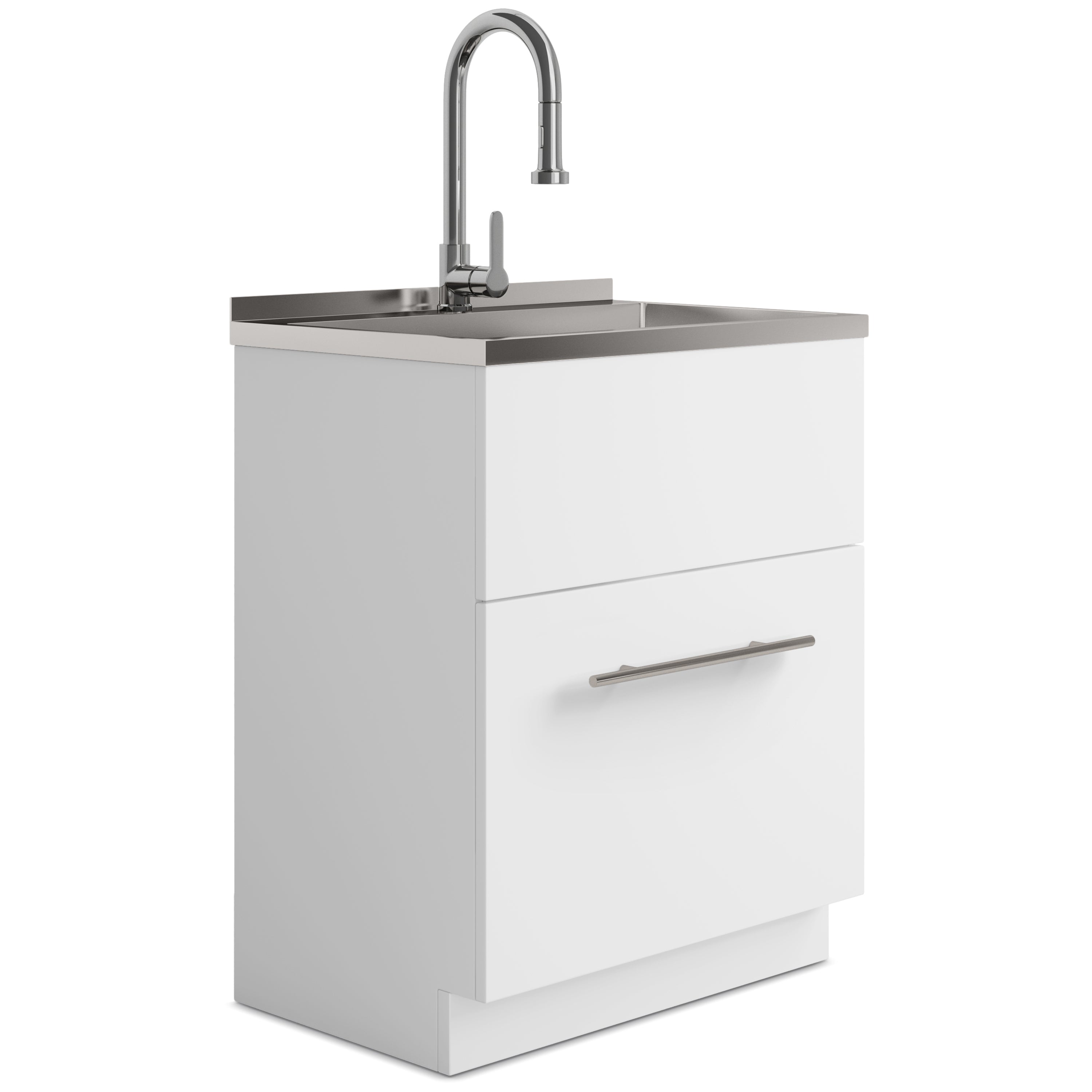 Metro - 28' Laundry Cabinet with Faucet and Stainless Steel Sink - White