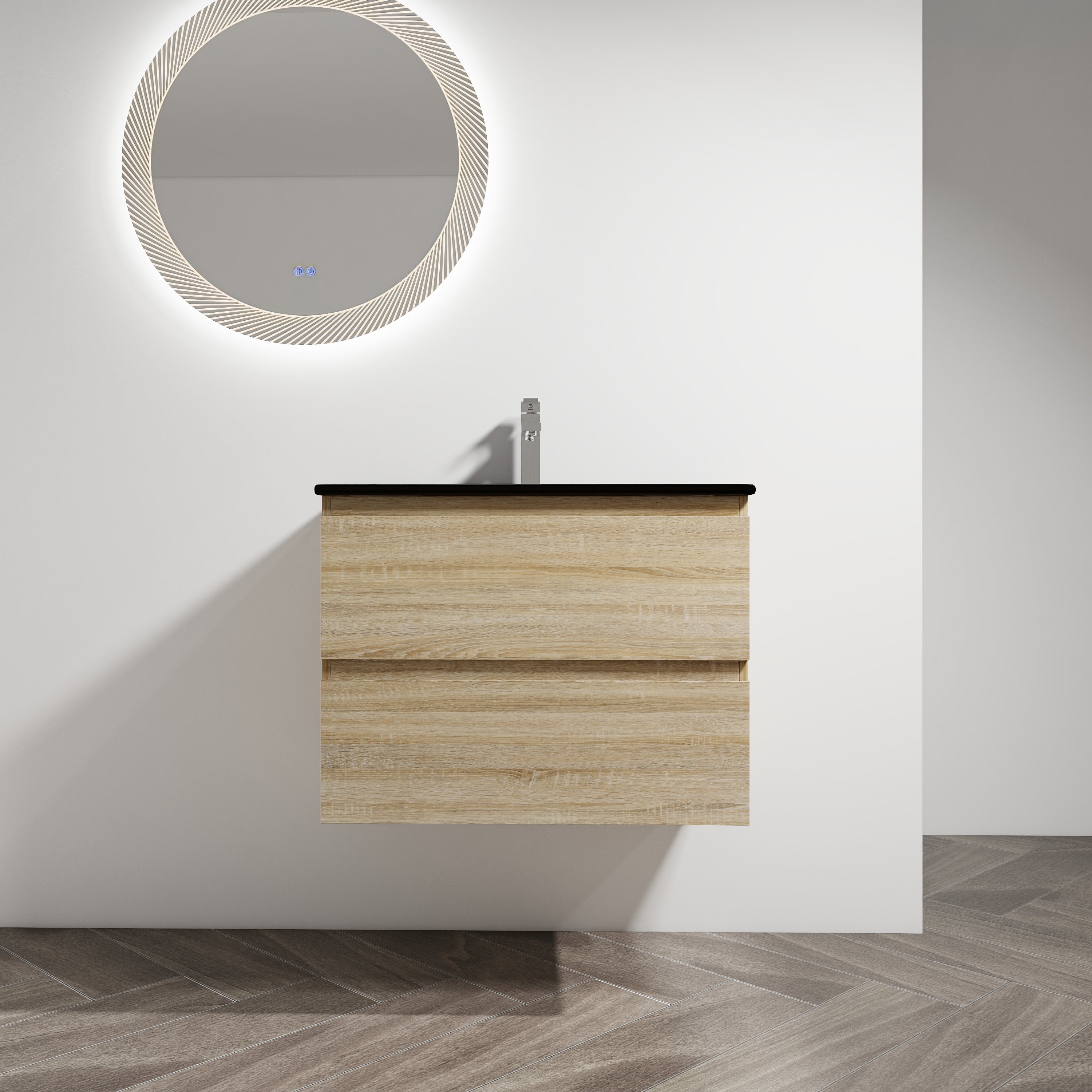 30' Wall-Mounted Bathroom Vanity With Black Ceramic Sink, 2-Soft Close Drawers, KD-Package