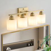Gold Bathroom Light Fixtures, 4-Light Modern Vanity Light Over Mirror, Wall Sconces with Milky White Frosted Glass Shades, E26 Socket (Bulbs Not Included)