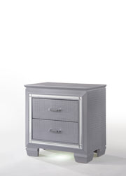 1pc Modern Two Drawer LED Lights Beveled Mirror Accents Chrome Finish Hardware Faux Crystal Accent Silver Finish