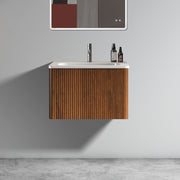 U046-Etna24W-305 Etna 24' Striped Walnut Bathroom Vanity with White Ceramic Sink, Wall Mounted Floating Bathroom Vanity for Modern Bathroom, Pre-assembled