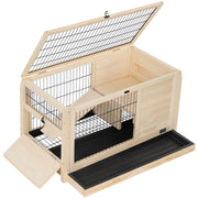 Natural Indoor Wooden Rabbit Hutch with Leak-Proof Tray and High-Quality Mesh, 38.6 x 18.9 x 20.1 inches