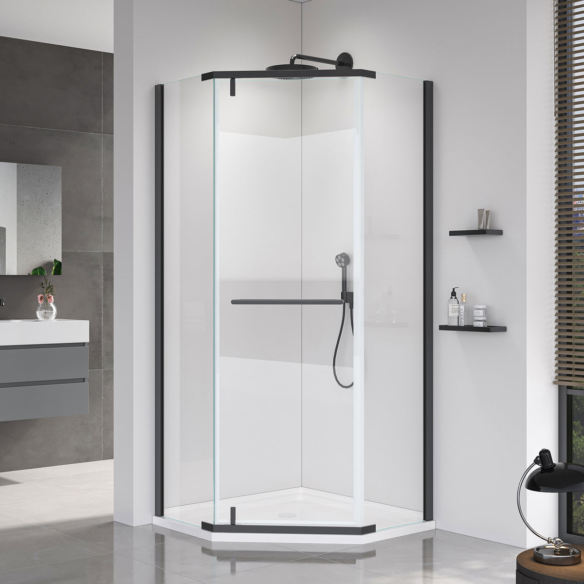 Pivot shower door, with 1/4' (6MM) tempered glass for Bathroom Shower Door--36*36*72 INCH-- Matte Black---(NO INCLUDED Neo-Angle Shower Base )