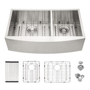 Double Bowl Farmhouse Sink 33'x20' Stainless Steel Undermount Apron Front with Two 9' Deep Basins