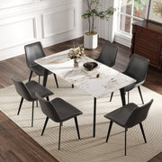 62.99' Modern Artificial Stone White Pandora Straight Edge Black Metal Leg Dining Table-Can Accommodate 6 People(Dining Table Only)