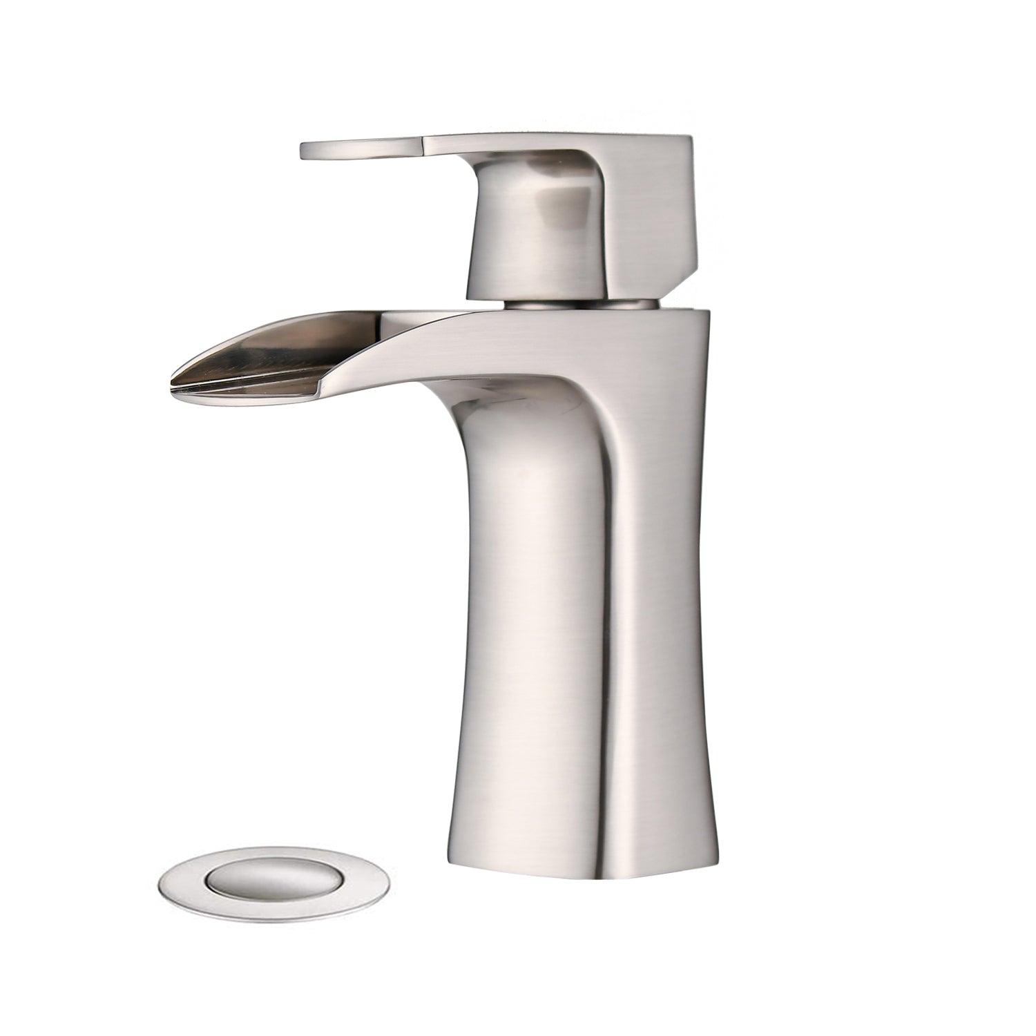 ADA Waterfall Bathroom Faucet - Single Handle Brass Faucet with Drain, 1-Hole Brushed Nickel