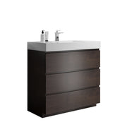 Alice 36' Walnut Bathroom Vanity with Large Storage and One-Piece White Sink Basin, Rosewood Finish