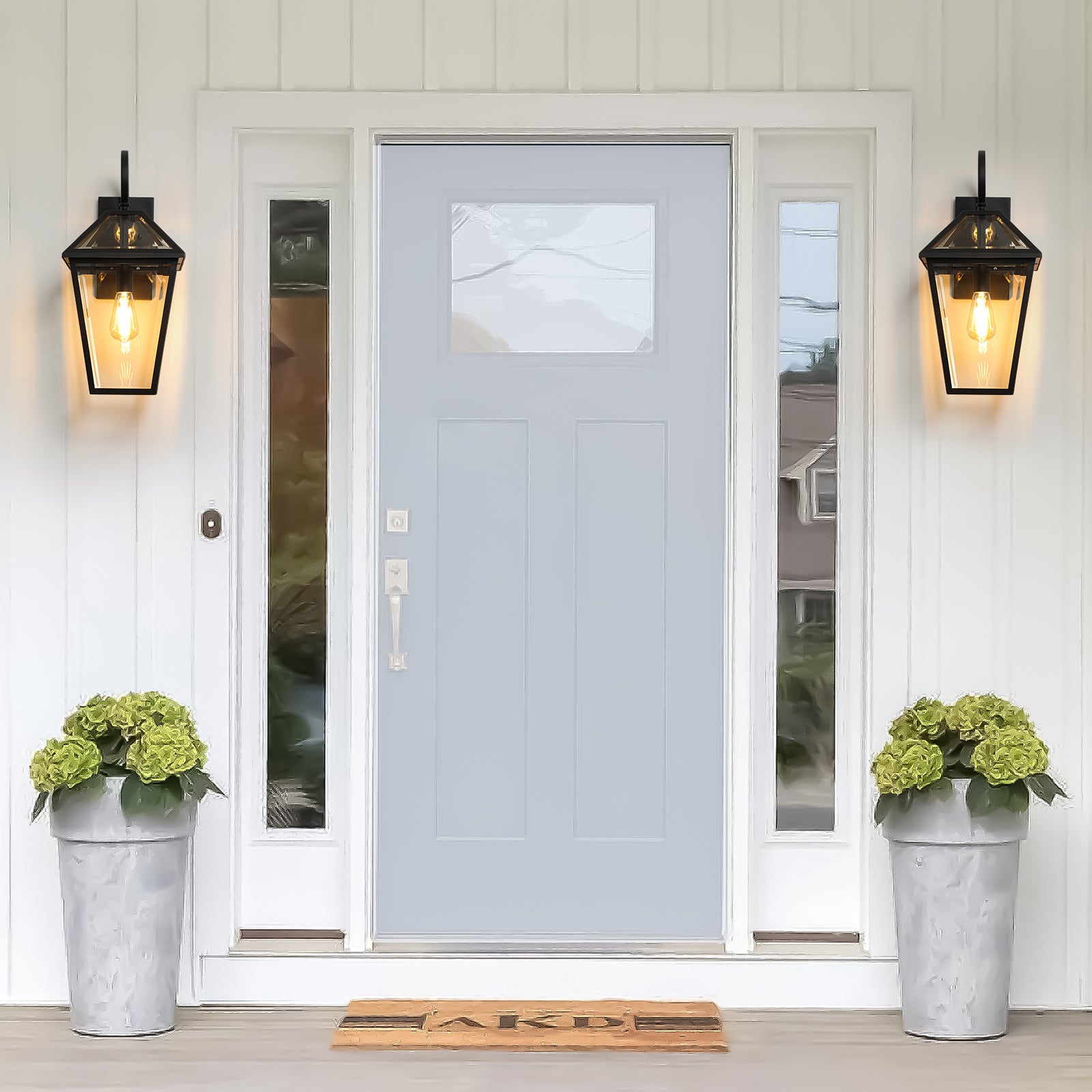 21'(H) 2-Pack Outdoor Wall Lantern Light – Modern Black Metal & Clear Glass Sconce for Porch, Patio, and Garden Lighting (Bulb Not Included)