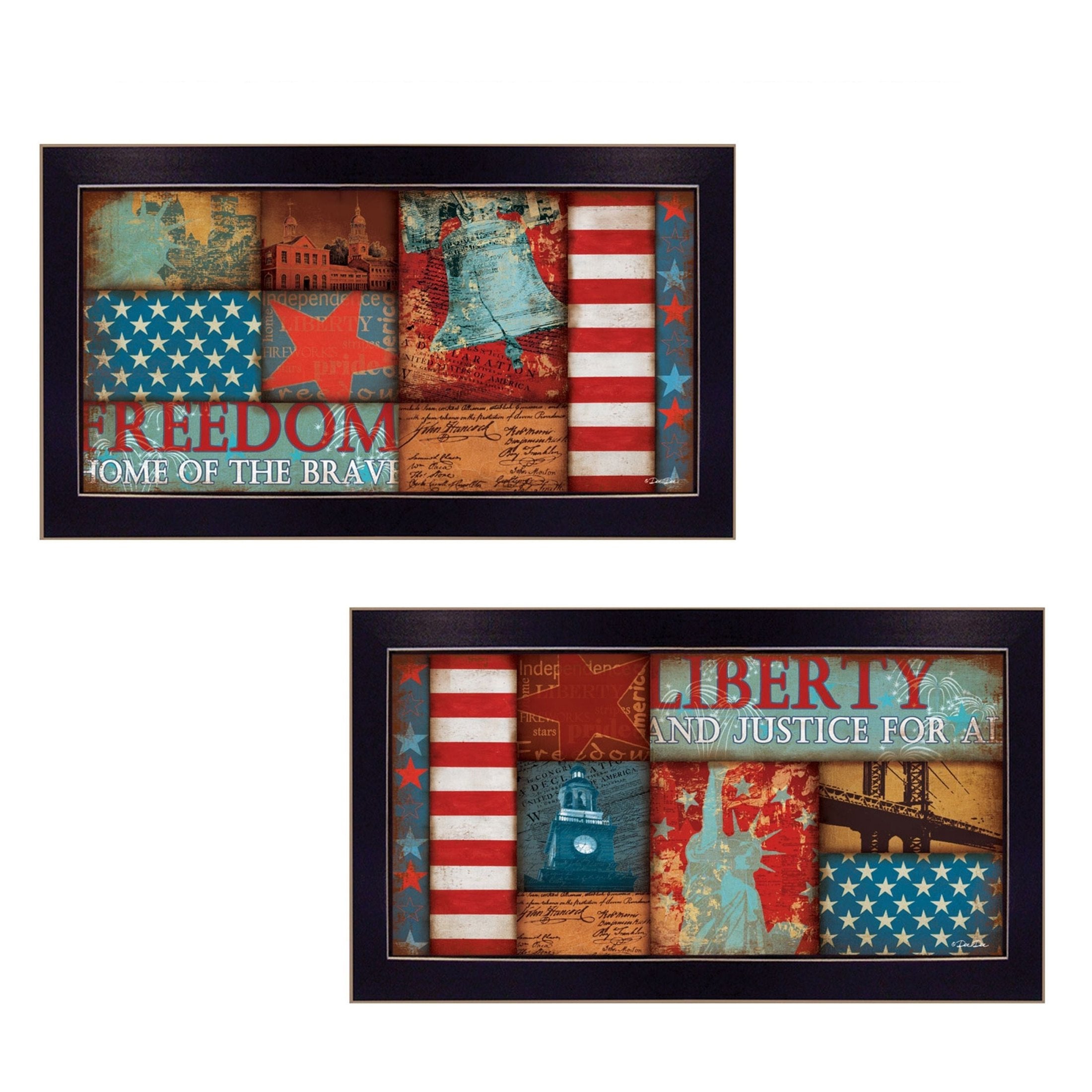 'Liberty and Freedom Collection' 2-Piece Vignette By Marla Rae, Printed Wall Art, Ready To Hang Framed Poster, Black Frame
