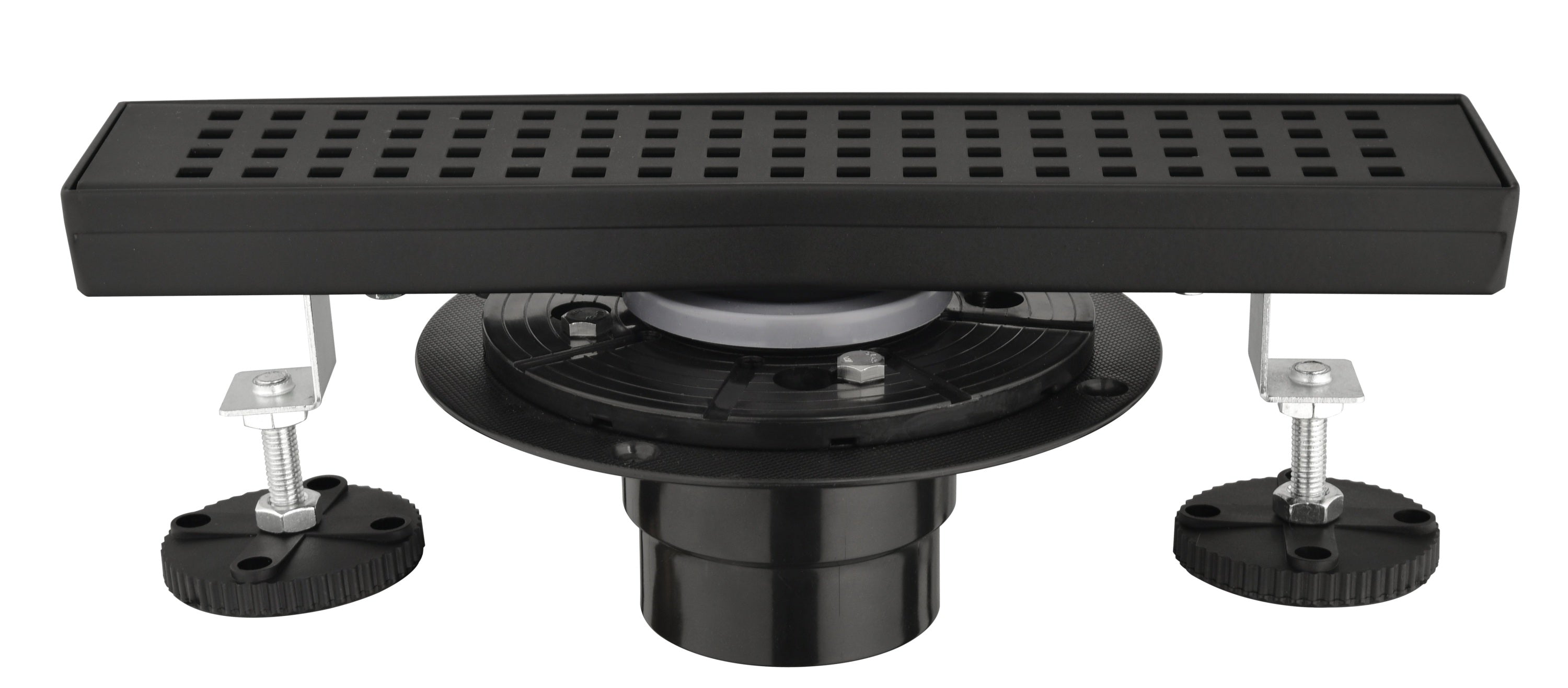 12 Inches Linear Shower Drain with Removable Quadrato Pattern Grate, 304 Stainless Shower Drain Included Hair Strainer and Leveling Feet, Flange