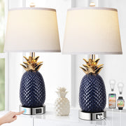 22' Pineapple Table Lamps Set of 2, 3 way Dimmable Ceramic Table Lamp for living room, Navy Blue Modern Table Lamp with USB Port, Tall Coastal Table Lamps for Bedroom, Home Office, Bulbs Included, 9W