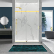 56-60'W×76'H Frameless Soft-Close Shower Door,6mm SGCC Tempered Glass+Protective,Brushed Gold,Stainless Steel Handle/ Rail,Adjustable Width,Easy Inst