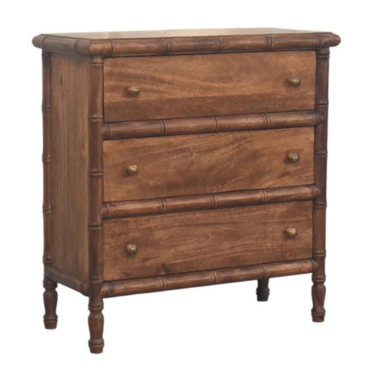 Solid Wood Bamboo Carved 3-Drawer Chest,Brown,3-Drawer